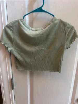 Altar'd State Sage Green Ribbed Lettuce-Edge Crop Top thumbnail 2