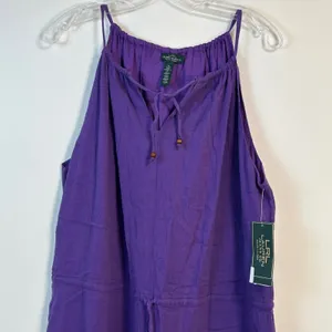 Lauren‎ Ralph Lauren Purple Cotton Gauze Maxi Dress Tie Neck 16 NEW thumbnail 3