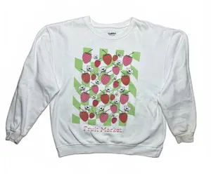 Golden Hour Strawberry Floral Fruit Market White Light Pullover Sweater Medium thumbnail 1