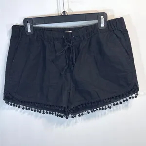 J.Crew Black Linen Cotton Pom Pom Trim Shorts Womens Small Coastal Beachy Preppy thumbnail 2