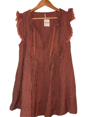Free People Striped Ruffle Tunic Mini Dress Small New With Tags Orange Mot thumbnail 3
