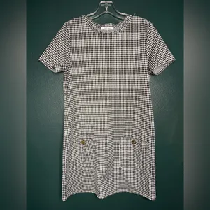 Zara Black and White Houndstooth Short Sleeves Front Pockets Sheath Dress thumbnail 3