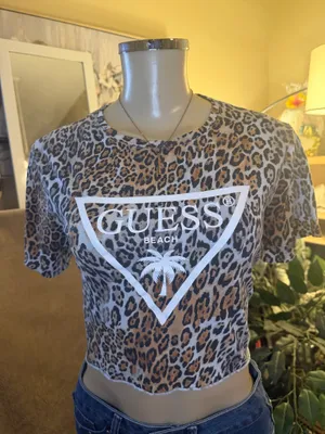 GUESS Beach Leopard Print Logo Crop Top Shirt Size XS thumbnail 8