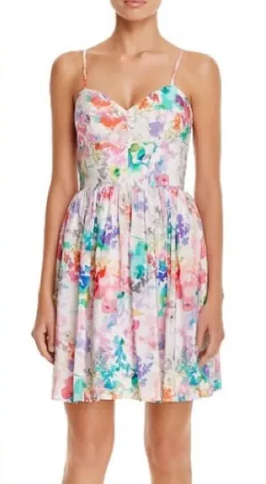 Amanda Uprichard Mai Tai Dress, Size Large, Floral Silk Garden Party Mini Dress thumbnail 1