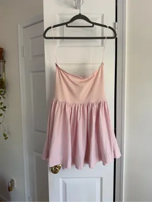 Free People Pink 100% Cotton Strapless Drop Waist Mini Dress M thumbnail 5