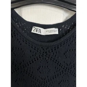 Zara Navy Blue Pointelle Knit Sleeveless Sweater Dress M Holiday Party Boho thumbnail 4
