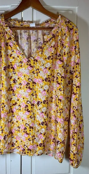 Gap Cottage Peasant Blouse Top Women XL‎ Floral Ruffle Boho Bloomcore Flowy thumbnail 1