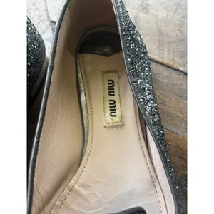 Miu Miu Silver Glitter Studded Toe Cap Smoking Slipper Loafers EU 37 US 7 5S8518 thumbnail 9
