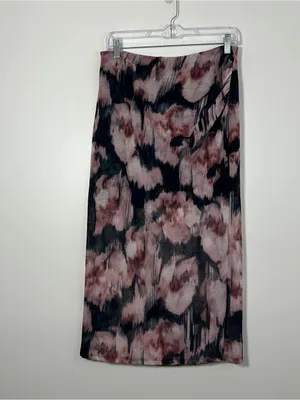 Abercrombie Floral Ruched Midi Skirt Women’s Medium Pink Black Bodycon thumbnail 2