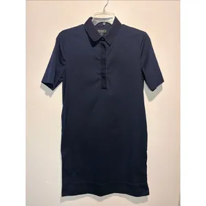 COS Shirt Dress Navy Blue Short Sleeve Hidden Button Textured Collar Size 6 thumbnail 2
