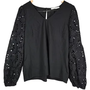 Lush Black Women's V-Neck Top with Lace Sleeves L NWOT‎ thumbnail 1