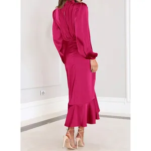 NEW Satin Mock Neck Cocktail Midi Dress Wrap Ruched Ruffle M thumbnail 7