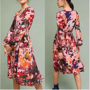 Anthropologie Maeve Printed Silk Wrap‎ Dress Floral Multicolor Women's 4 Spring thumbnail 2