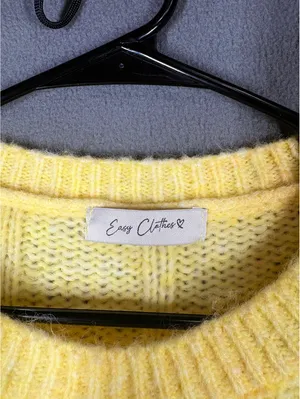 Chunky Knit Sweater XL Pastel Yellow Slouchy Cropped Cozy Cottagecore Pullover thumbnail 6