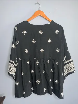 Vivilli Black Boho Tunic Top with Tassel Tie Large thumbnail 5