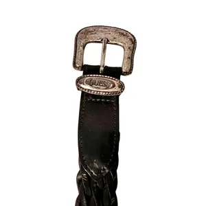 Vintage 90s Y2K Guess Black Genuine Woven Leather Western Belt W Silver Buckle L thumbnail 4