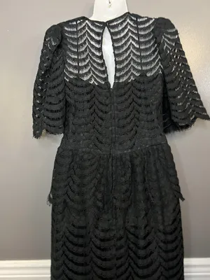 Vintage Kappi Dress Womens Small Black Lace Peplum Midi Cocktail Made USA 80s thumbnail 9