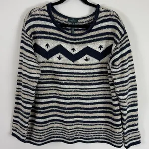 Ralph Lauren Wool Blend Fair Isle Navy & Cream Knit Sweater Size‎ XL thumbnail 1