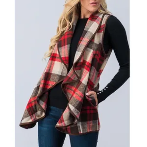 Plaid Waterfall Open Front Wool Polyester Vest New Size L Vibrant Autumn Vibe! thumbnail 3