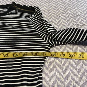 Lauren Ralph Lauren Womens Knit Tee Top Black/White Striped Elbow Patch Large thumbnail 6