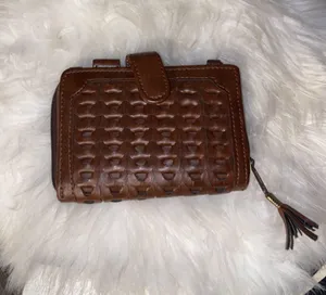 Brown Woven Leather Wallet with Tassel Accent thumbnail 1
