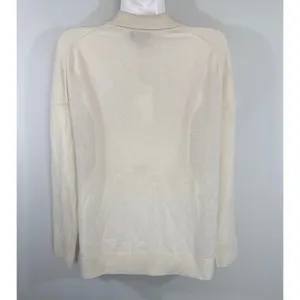 Quince Ivory 100% Mongolian Cashmere Polo V-Neck Sweater Women Large NWT Preppy thumbnail 5