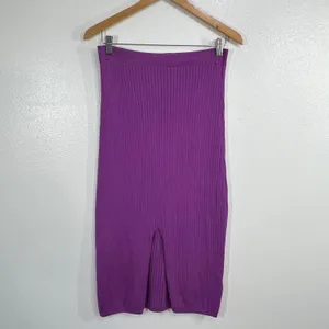 Free People Skyline‎ Women Medium Purple Ribbed Knit Front Slit Midi Skirt Boho thumbnail 3