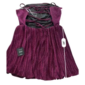 Lulu's Party Era Magenta Sparkly Lace-up Pleated Skater‎ Dress MEDIUM NWT Party thumbnail 9