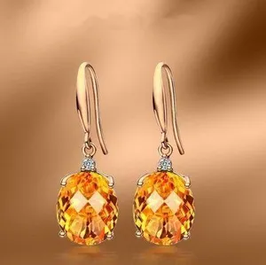 18K Gold Plated Yellow GemStone Citrine Dangle Drop Earrings for Women thumbnail 1