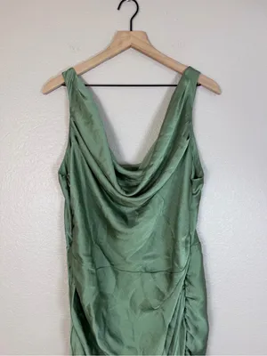 Abercrombie & Fitch A&F Satin Cowl Neck Draped Maci Dress Lush Green XL NEW $140 thumbnail 10