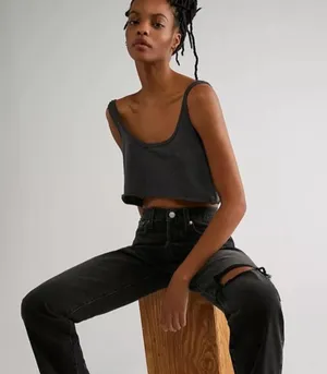 NWT FREE PEOPLE We The Free Raw Edge Crop Tank In Black. Size XL thumbnail 2