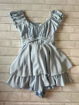 Altar'd State Light Blue Ruffle Cottage core Coastal Romper thumbnail 1