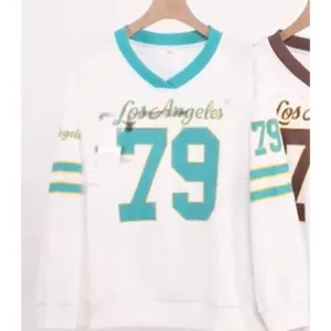 NEW Oversized Jersey Shirt V Neck Sweatshirt Graphic Pullover S thumbnail 8