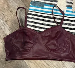 Future Collective Strappy Tiny Crop‎ Top Women's Size S Berry Faux Leather thumbnail 1