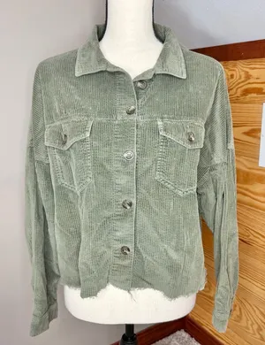 American Eagle Outfitters Corduroy Shirt Jacket Shacket Olive Green Medium M thumbnail 1