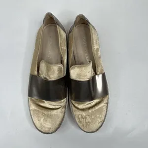 Stuart Weitzman Sz 9 The Boyband Gold Gilt Pane Velvet Slip Sneaker Shoe Women's thumbnail 9
