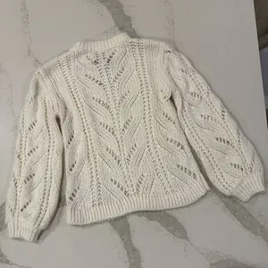 Abercrombie & Fitch Chunky Cable Knit Sweater Balloon Sleeve Womens Medium Ivory thumbnail 8
