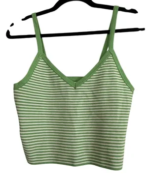 LA Hearts Green White Striped Knit Crop Tank Top V-Neck Camisole‎ Medium thumbnail 1