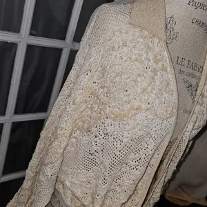 Anthropologie Womens Tan Natural Cropped Lace Cardigan‎ Sweater M/L Medium Large thumbnail 3
