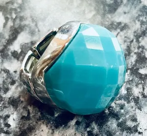 Teal Aqua Silver Ring Sz 7.5 thumbnail 1