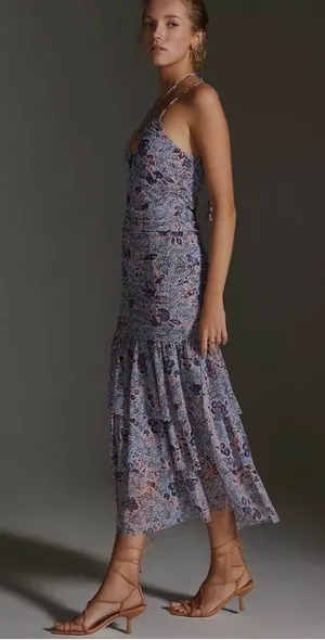 MISA LA Floral Print Ruched Midi Dress NWT thumbnail 1