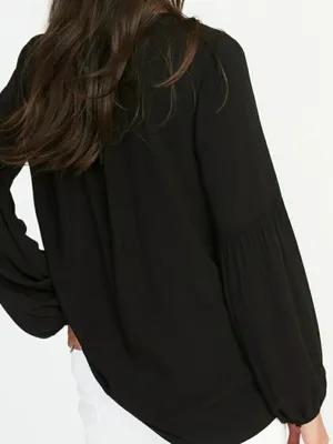 Old Navy Black Peasant Blouse V-Neck, Long Sleeve Top Size M thumbnail 2