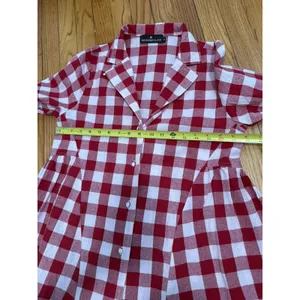 Pomander Place Tuckernuck Scarlett Red Gingham Cotton Button Down Blouse XS‎ thumbnail 8