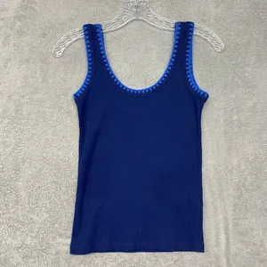 J Crew‎ Top Womens XXS Navy Blue Ribbed Knit Blanket Stitch Trim Tank CJ076 thumbnail 2
