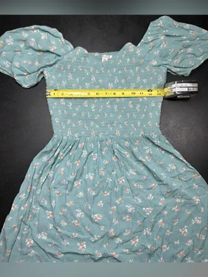 American Eagle Size M Tall Boho Smocked Floral Peasant Blue Floral Mini Dress thumbnail 4