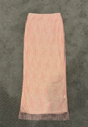 Pink Lace Two Piece Coord Set - Maxi Skirt and Open Top thumbnail 2