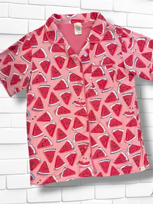 Munki Munki Watermelon Pajama Set XL Pink Short Sleeve Top Crop Pants Stretch thumbnail 2