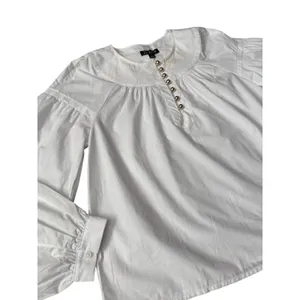 J.Crew Shirred Popover Top in Cotton Poplin Bright Gold Buttons White Size XS thumbnail 6