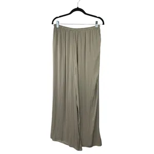 Zara Women's Beige Khaki High Waisted Drawstring Wide Leg Trousers Pants Size L thumbnail 3
