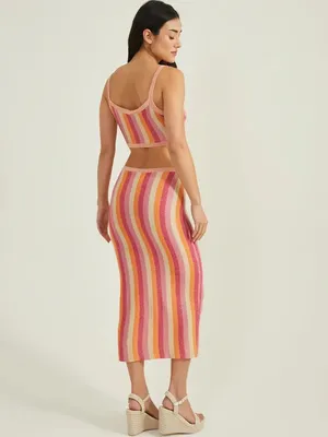 Altar'd State Pink, Orange & Cream Cutout Striped Maxi Dress thumbnail 2